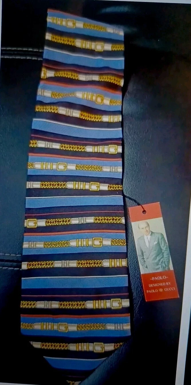 Cravate en soie motif ceinture homme Paolo Gucci ITALIE VINTAGE neuve avec étiquette 