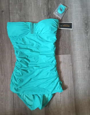 NWT $149.-JUICY COUTURE Crochet One Piece Swimdress Swimsuit Bermuda Blue Small