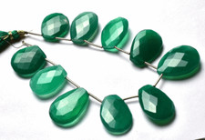 Natural GREEN Chalcedony Faceted PEAR FANCY SHAPE Briolettes Beads 18 - 24 MM 7"