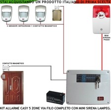 Antifurto Kit Casy Diana 5 Zone 3 Infrarossi Sirena Esterna Allarme Lampeggiante