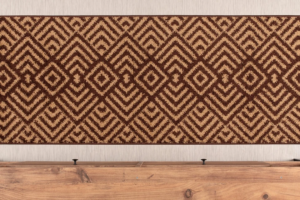 Custom Length Stair Hallway Runner Rug Non Slip Backing, Chevron Brown - Image 4 of 4