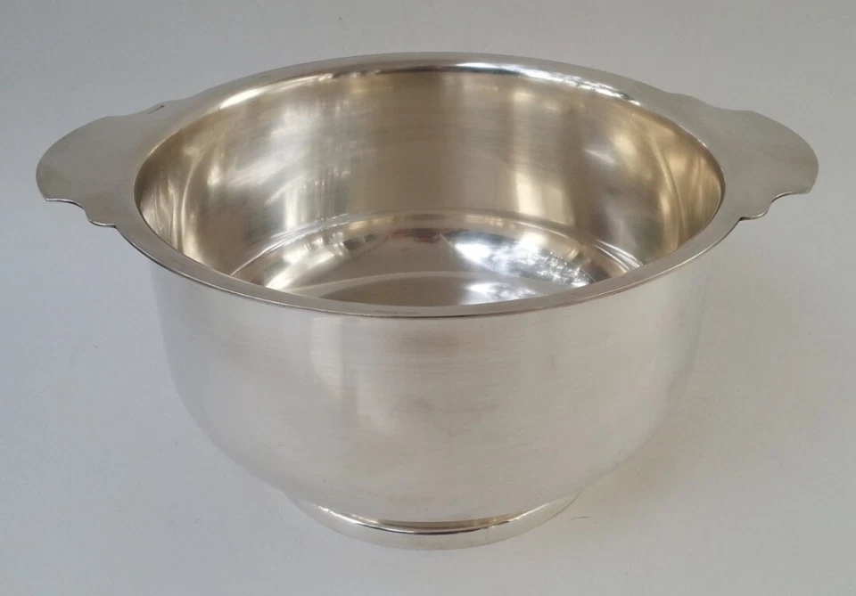 BELLE ancienne GRANDE COUPE DE SERVICE A OREILLES signée WISKEMANN métal argenté - Photo 3/4