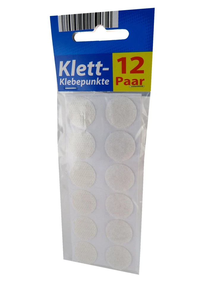 GLOBAL PARTNER Klett Klebepunkte 12 Paar weiß 2 cm Durchmesser selbstklebend Klettverschluss