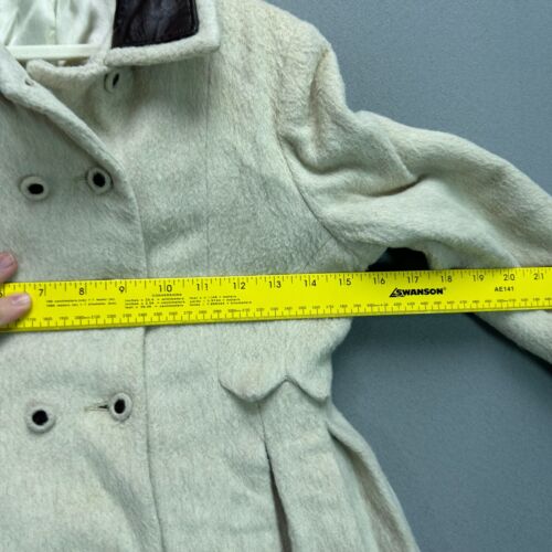 Vtg Wool Swing Coat Girls Toddler Pleated Leather Collar 50s 60s Cream w/ Hat - Picture 11 of 21
