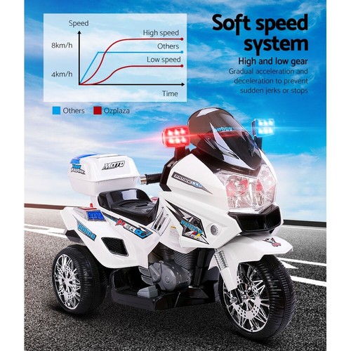 50W Kids Ride On Motorbike Motorcycle Car Police Ride On Bike White 12V Battery - Picture 7 of 7