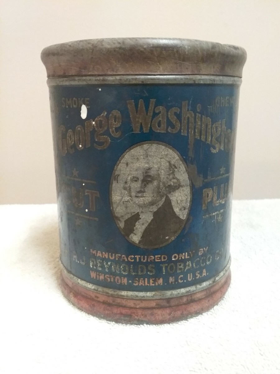 george washington cut plug tobacco tin This vintage has incredible color, wonderful wear, and all the character you'd hope to find in an early advertising piece. It would look right at home on a George Washington Tobacco Tin Cut