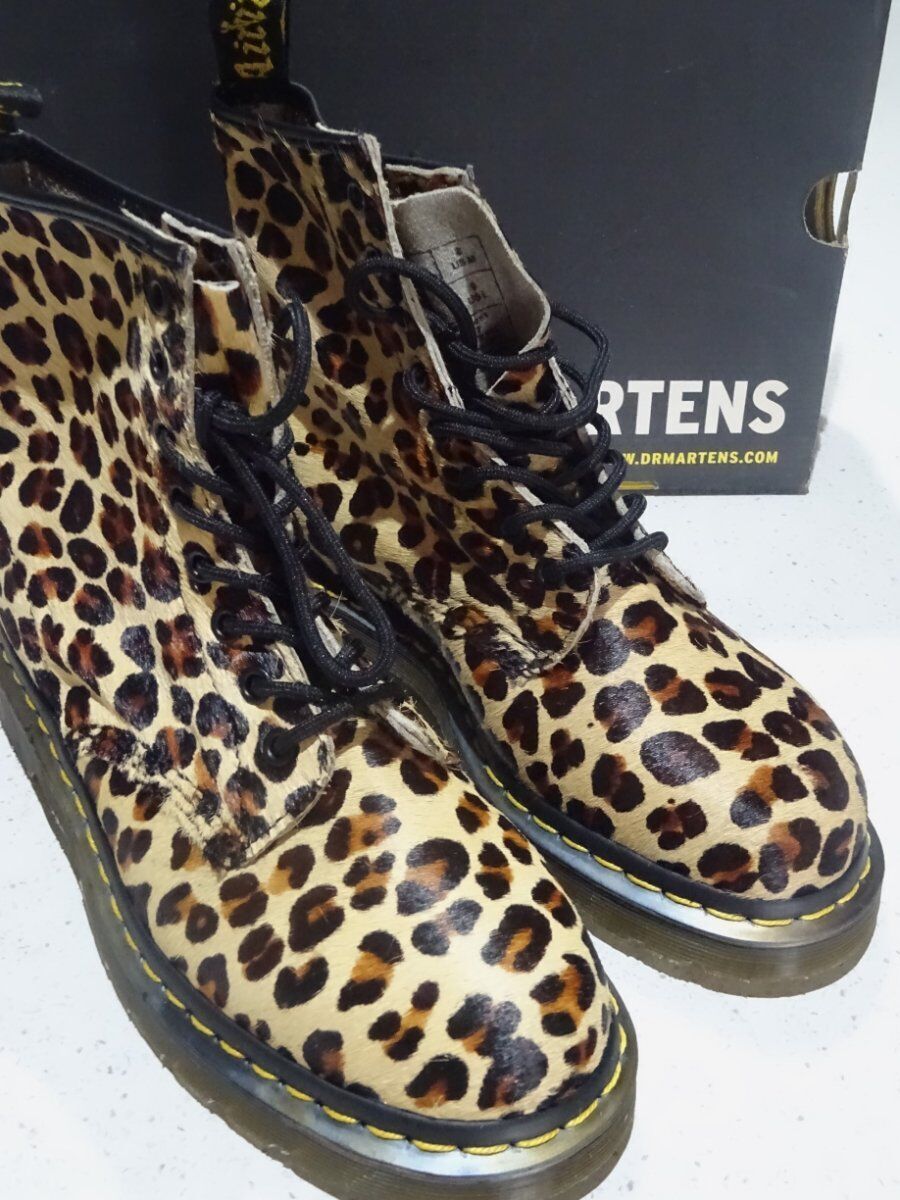 NIB Rare DOC DR MARTENS Leopard Print Pony Hair Fur On 1460 Lace Up Boots - UK 7 image 7