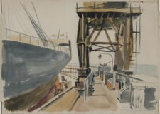 33872 -Dockflak Pauillac-Bordeaux. Aquarell des PK-Malers Walter-Julius Preiss.
