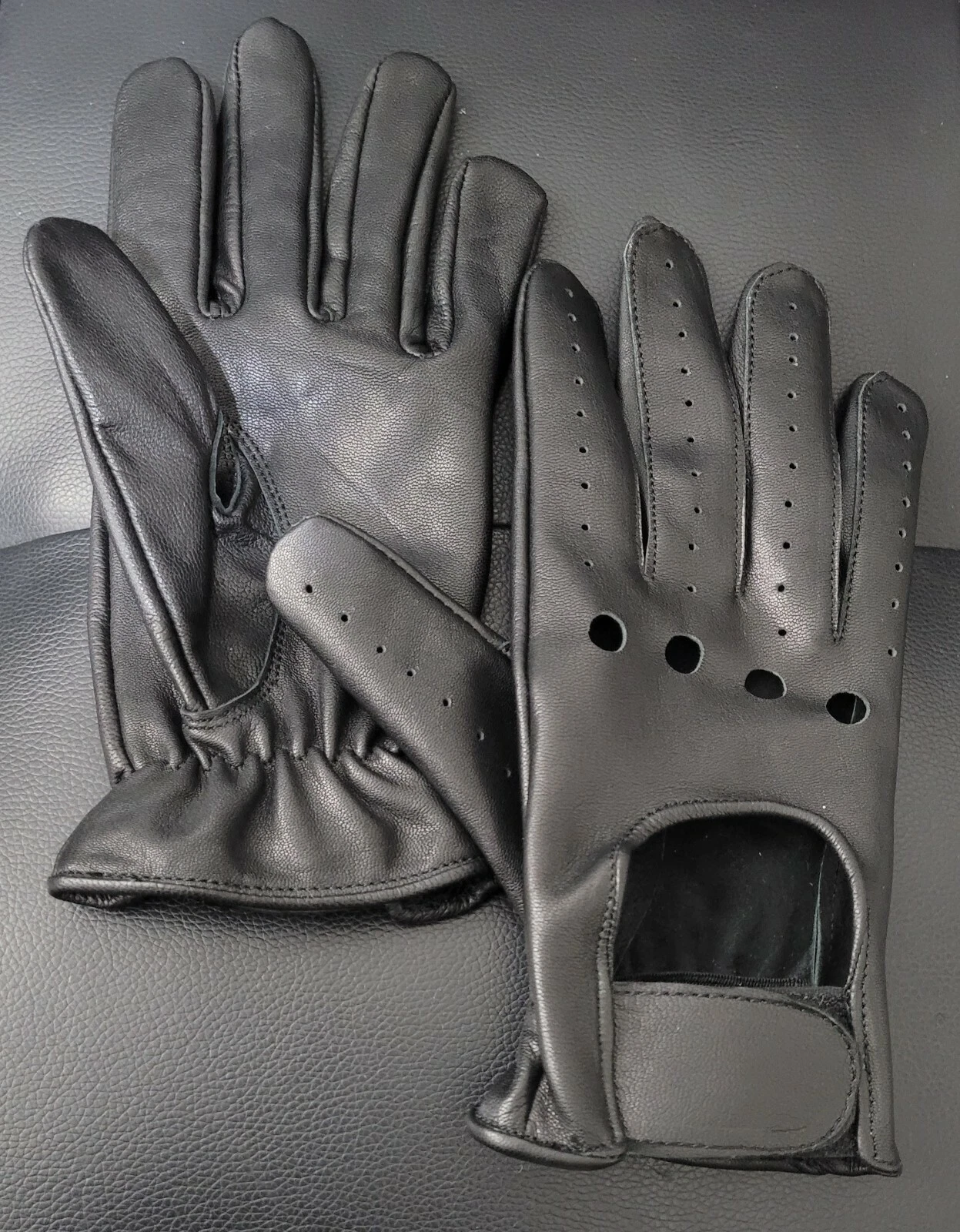Mens Motorcycle Gloves Car Driving Motorbike Full Finger Leather Wrist Strap