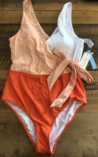 CUPSHE NWT Women's Orange and White Tie Waist One Piece Swimsuit Medium