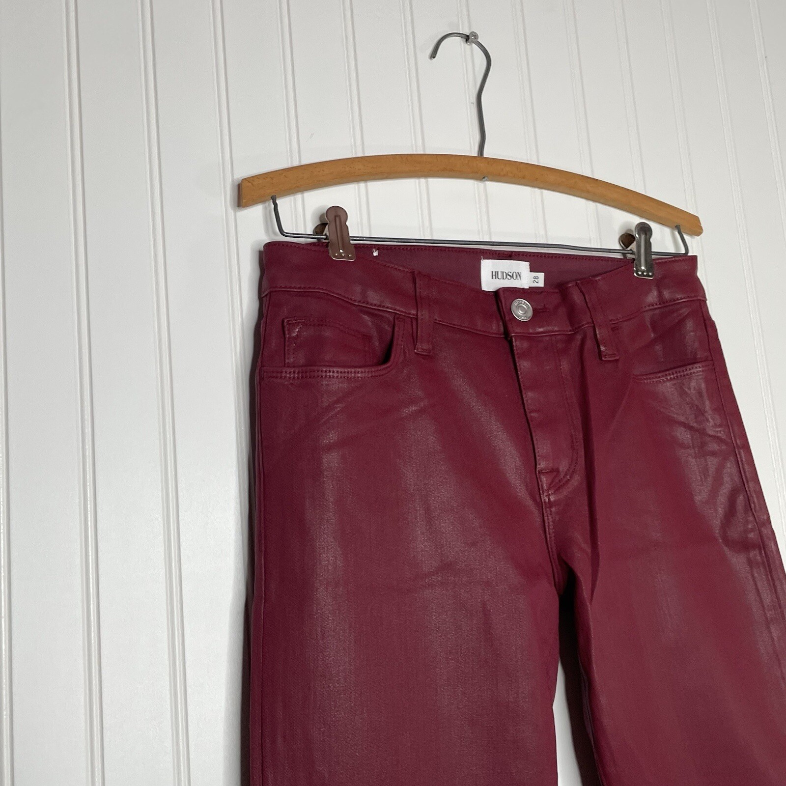 NWT HUDSON Natalie Bordeaux Coated Super Skinny Ankle Jeans 28