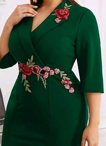 Vintage 1950s Look Dress Wiggle Green Stretch Embroidered Dita Style Size 4XL /2 - Picture 5 of 18