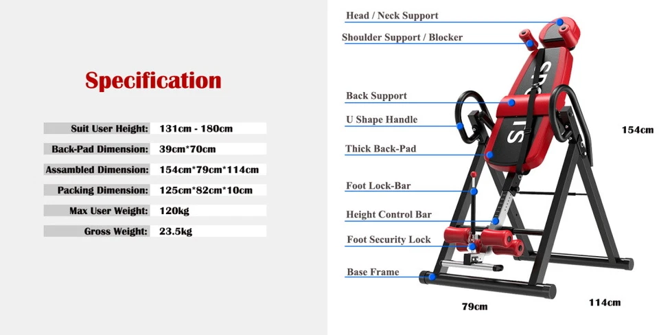Gravity Inversion Table - Upside Down Machine - Heavy Duty - Red / Black - image 3 of 4