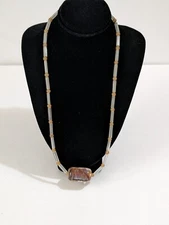 Art Glass Wire Necklace. Purple, Peach And White. Toggle Closure. 17 Inches.