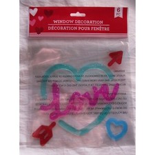 NEW Valentines Day Love Hearts Arrow Glitter Window Gel Clings Stickers 6 pc.