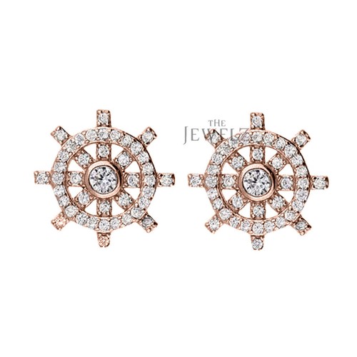 14K Gold 0.50 CT VS/F-G Diamond Ship Helm Wheel Nautical Earrings - The Jewelz - Picture 4 of 4