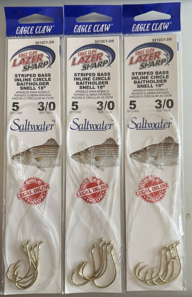 Eagle Claw Lazer Sharp 3/0 – 3 Confezioni Ami Snelled Per Bass E Acqua Salata