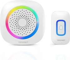 TECKNET Wireless Doorbell, Portable Doorbell with RGB Light, Battery Powered IP6