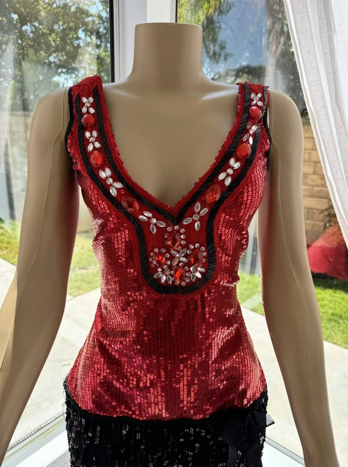 Dreamgirl 1920s Disfraz Aleta Rojo y Negro Lentejuelas Vestido Talla M Mediano Gatsby Foto 2 de 4