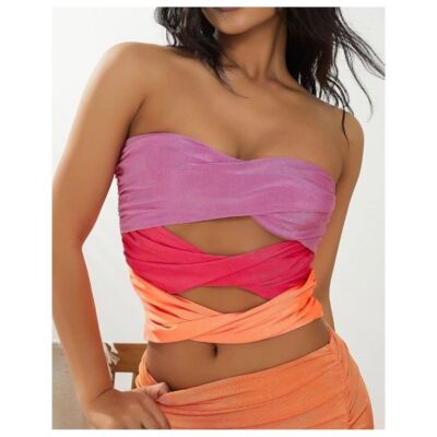 Micas Vibrant Multi-Color Strapless Crop Top Summer Beach Fashion Size S