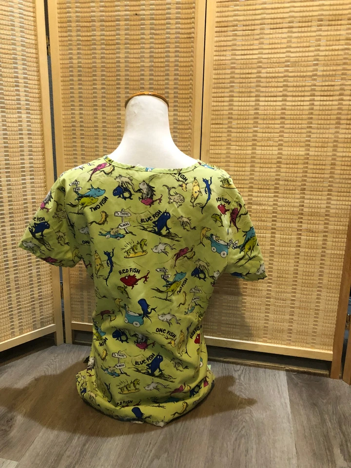 Scrubs Scrub Top Cartoon Dr.Seuss One fish two fish Red fish blue fish Small S - Image 3 of 4