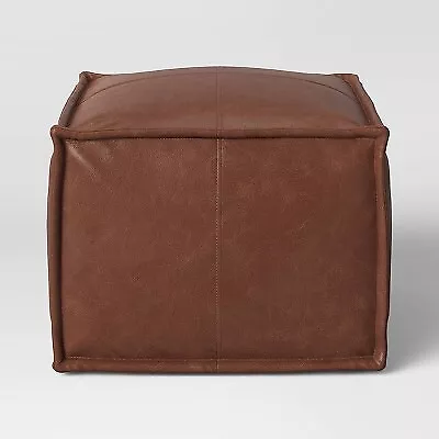 Project 62 pouf earl faux on sale leather french seam ottoman caramel