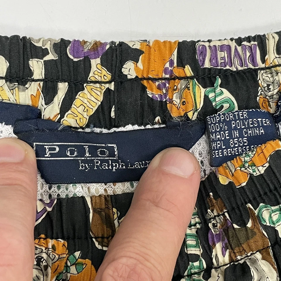 Vtg 90s POLO Ralph Lauren Trunks DOG DAYS on the FRENCH RIVIERA Swim Suit Shorts - Image 4 of 4