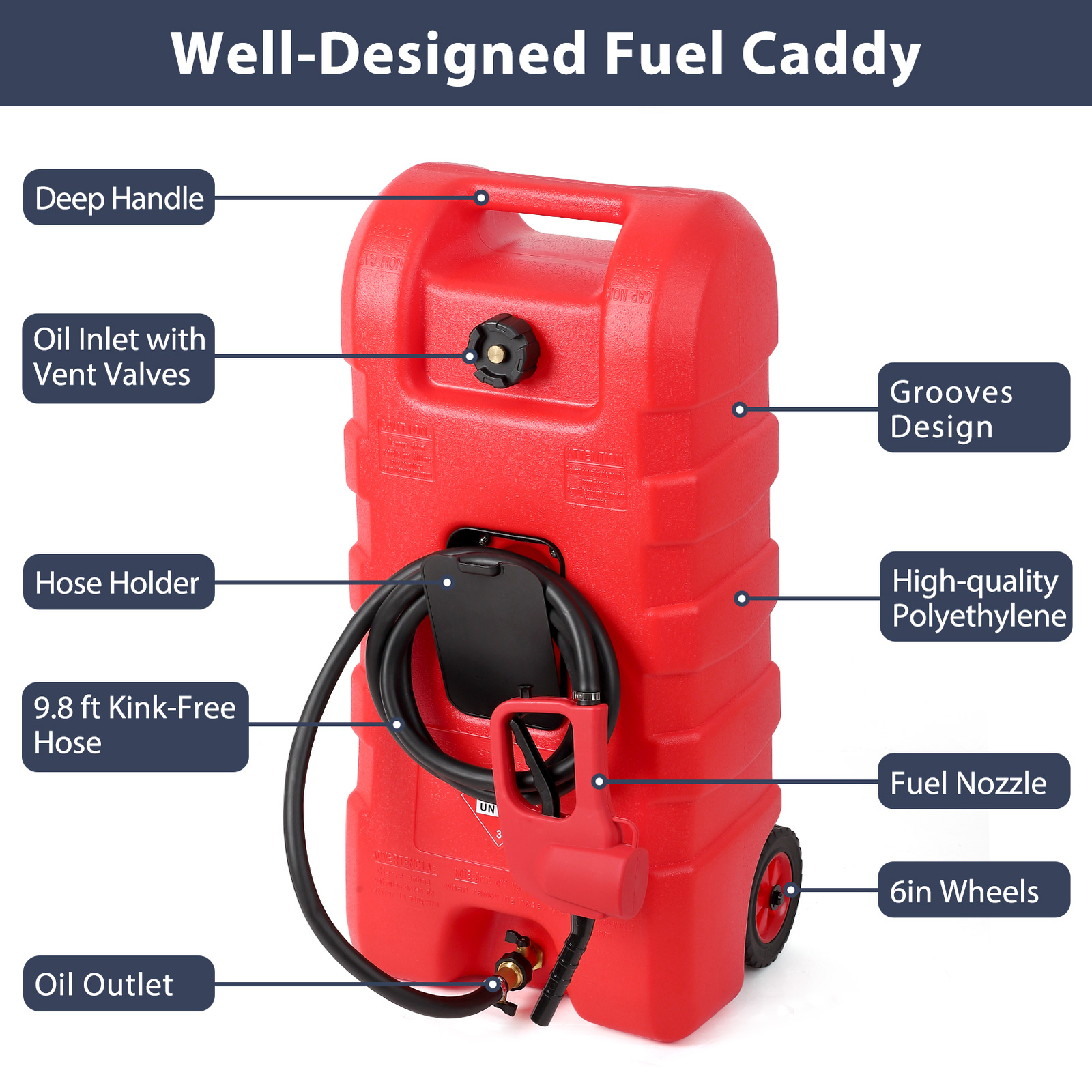 15 Gallon Portable Gas Tank Container with Fluid Transfer Siphon Pump