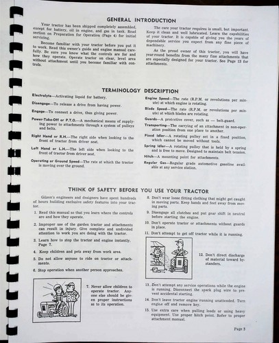 Gilson 53010 Tractor Owner Operators Manual Parts Catalog Lawn & Garden - 第 4/9 張圖片