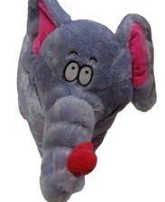 Hug Luv Gray Elephant Plush Toy With Pink Ears Red Accents - Soft Cuddly F