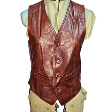Men's Genuine Leather vintage 70's retro mahogany/brown v-neck button up vest S