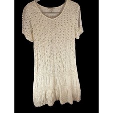 Sundance Eyelet Embroidered Lace Tiered Boho Babydoll Dress Cream Size 12 Y2K