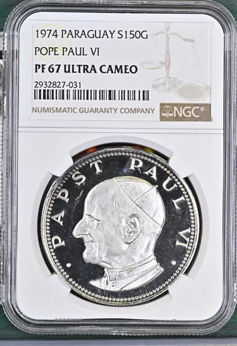 1974 Paraguay 150 guaranies - NGC PF67 UC, "Pope Paul VI"