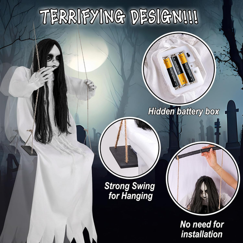Halloween Decorations Outdoor, Scary Hanging Swinging Girl Props Sound & Slap Ac - Picture 3 of 12