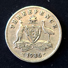1936 Silver  Australia Threepence 3 Pence Sterling Silver — photo 1