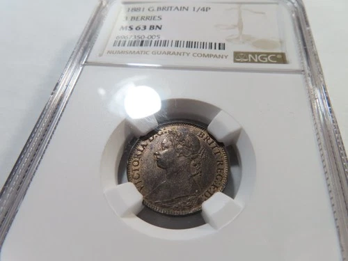 R91 Great Britain 1881 Farthing 3 Berries NGC MS-63 Brown
