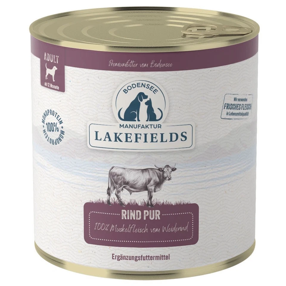 LAKEFIELDS MANUFAKTUR Ergänzungsfutter Rind PUR für Hunde 6x 800g