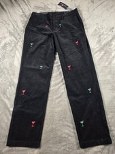 NWT Vineyard Vines Stretch Corduroy Pants 32x32 Black Embroidered Martini Print