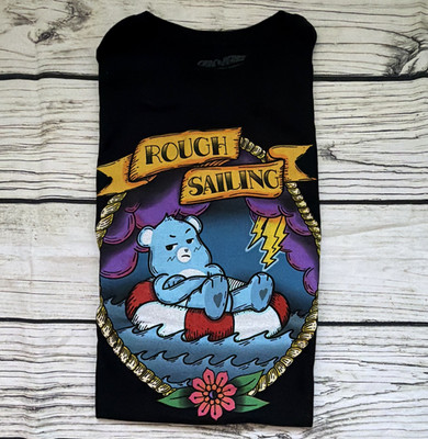 Care Bears Grumpy Bear Rough Sailing Graphic Black Crew Neck Cotton T-Shirt M