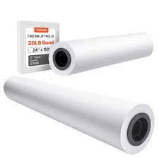 VEVOR Wide Format Paper,24 in x 150 ft Plotter Roll,2 Rolls CAD Bond Rolls w/2 i