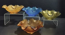 Vintage Italian Colony Glass Waffle Bowl Set – Ruffled Edge, Multi-Color