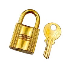 HERMES Cadena Padlock Key No.50 Gold 24K Plated Lock Charm Used