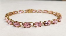 10K Solid Yellow Gold Pink Stones Tennis Bracelet 7-1/4