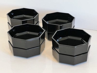 Arcoroc France Octime Black Octagonal Glass Dinnerware - Salad Bowl 8 Set 4.5 