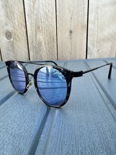 QUAY Kandy Gram Sunglasses Black Tortoise Frame Round Blue Mirror Lens