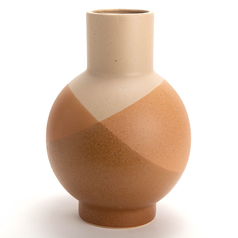 Vase élégance brut grès 20x20 cm, grand pot de fleurs intérieur design naturel chic
