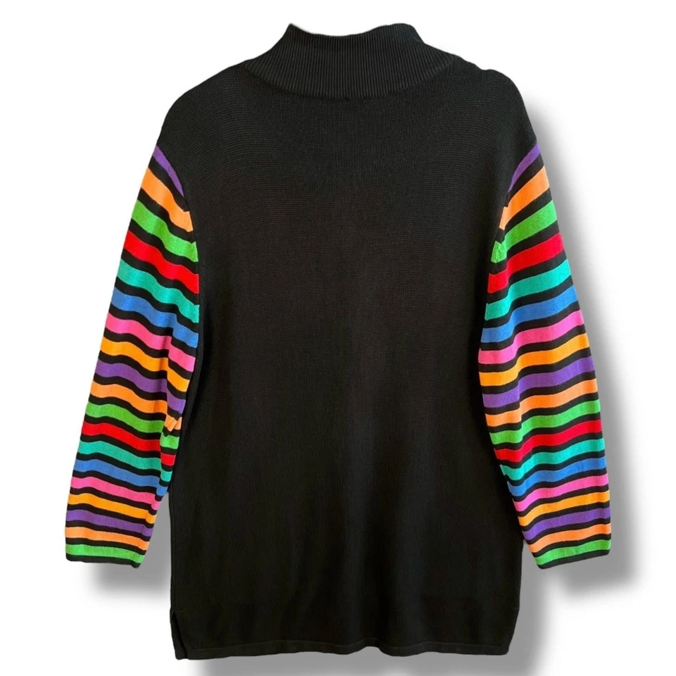 Suéter cárdigan artístico portátil Bob Mackie para mujer 1X negro arco iris mangas a rayas Foto 3 de 4