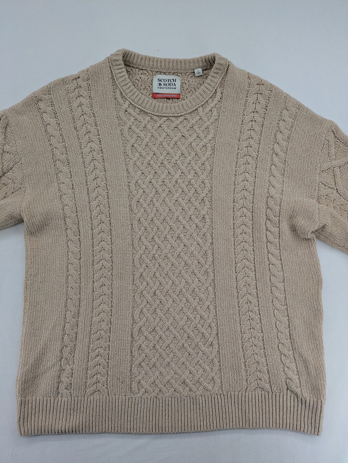 Scotch & Soda Herren Pullover Strickpullover Zopfmuster Gr XL Beige Rundhals image 2