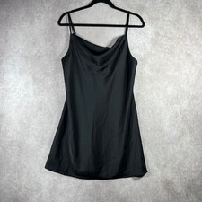 Cotton On Mini Slip Dress Womens S Black Satin Sleeveless Cowl Neck Party LBD