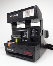 POLAROID Supercolor 635CL, fotocamera istantanea, nero, striscia arcobaleno, vintage 